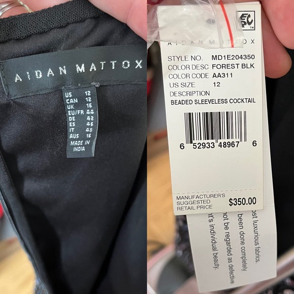 AIDAN MATTOX Cocktail Dress Sequined Sheath Scoop Neck Sleeveless Mesh 12 NWT - Picture 7 of 15